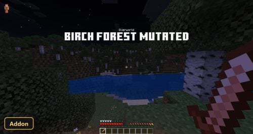 night scene, birch forest mutated biome, lake, full moon