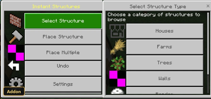 in-game menu showing structure categories