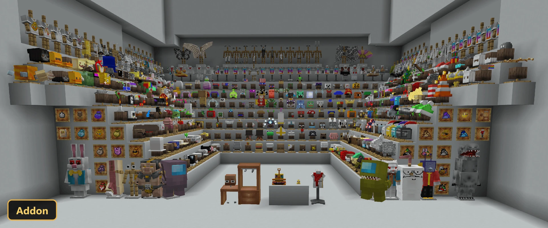 large indoor display of many cosmetic items and armor stands