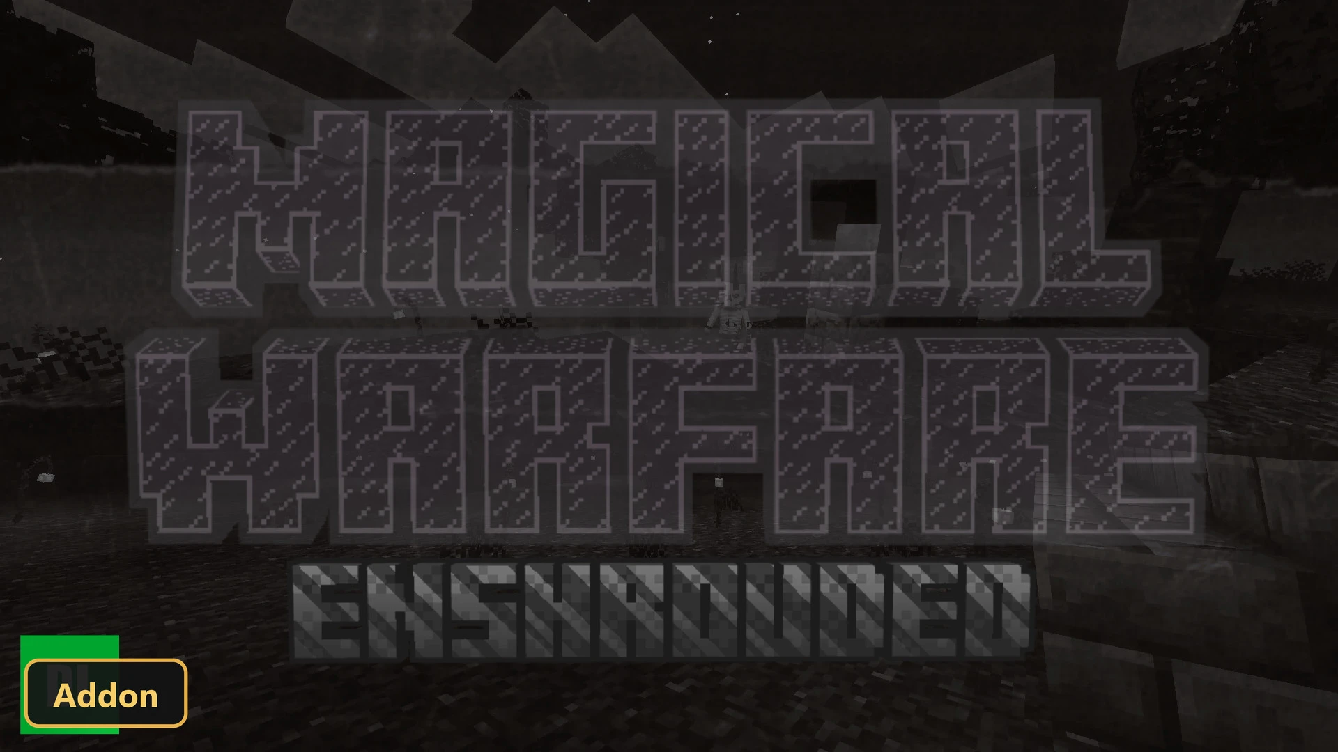 dark, monochrome magical world with a faint structure in background