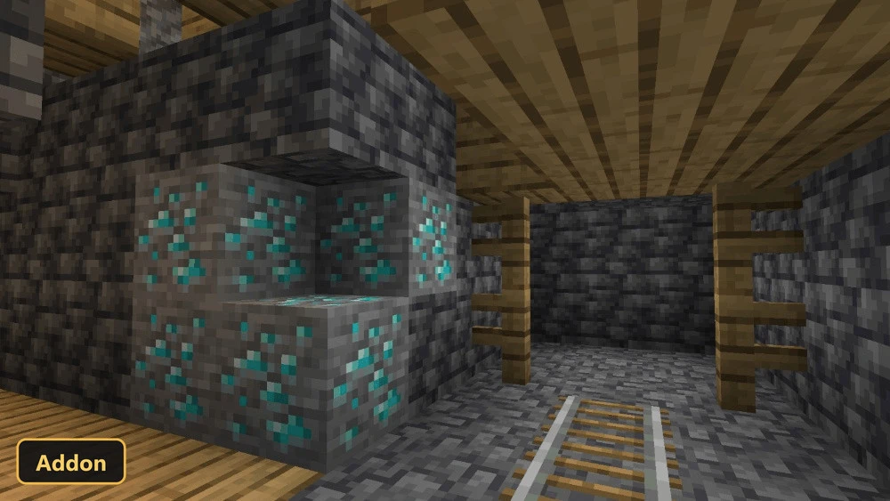 in-game scene of a mine with diamond ore