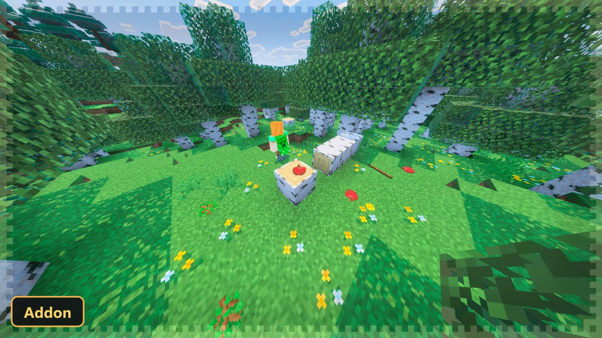 snowy taiga forest, fallen player, skeleton, dropped sword