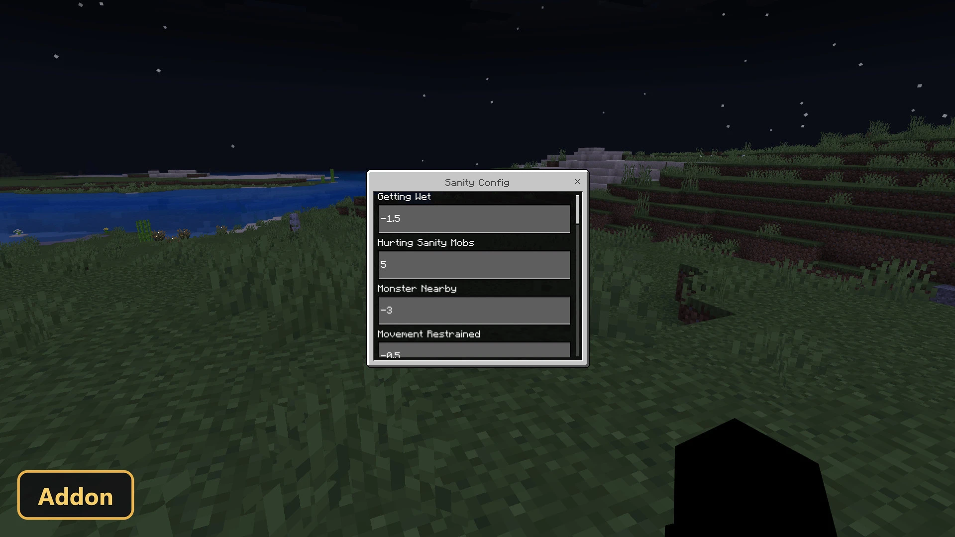 a settings menu overlayed on a dark, grassy landscape at night