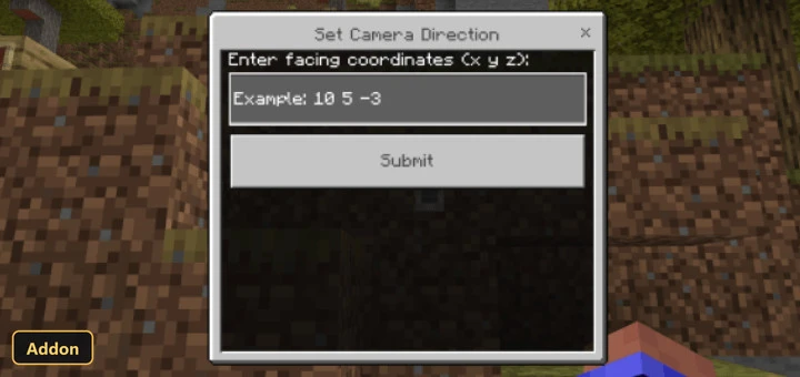 camera direction setup menu with coordinate input