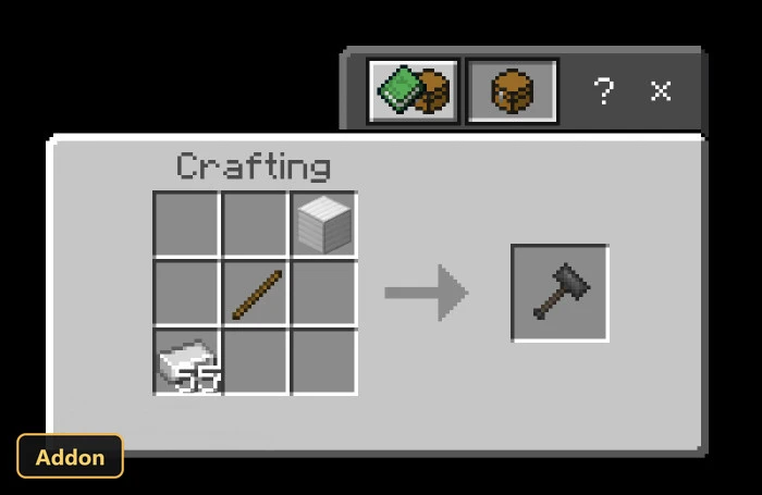 crafting recipe for a hammer using iron and stick