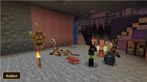 various mobs and items in a cave
