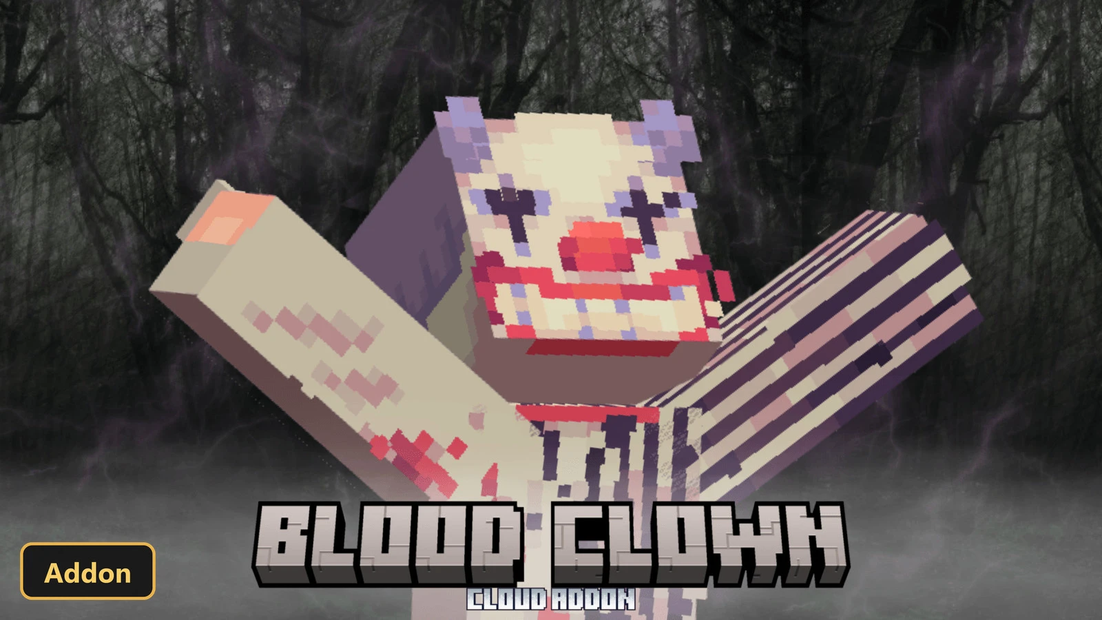 clown monster with bloodstains and striped arms
