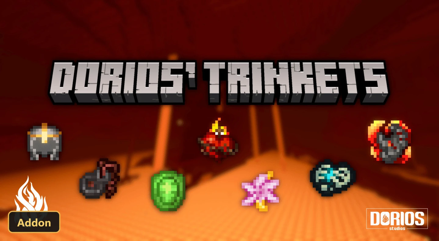 title card with six pixel art trinkets