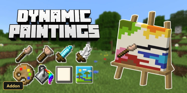 title card with painting tools, easel, and painting