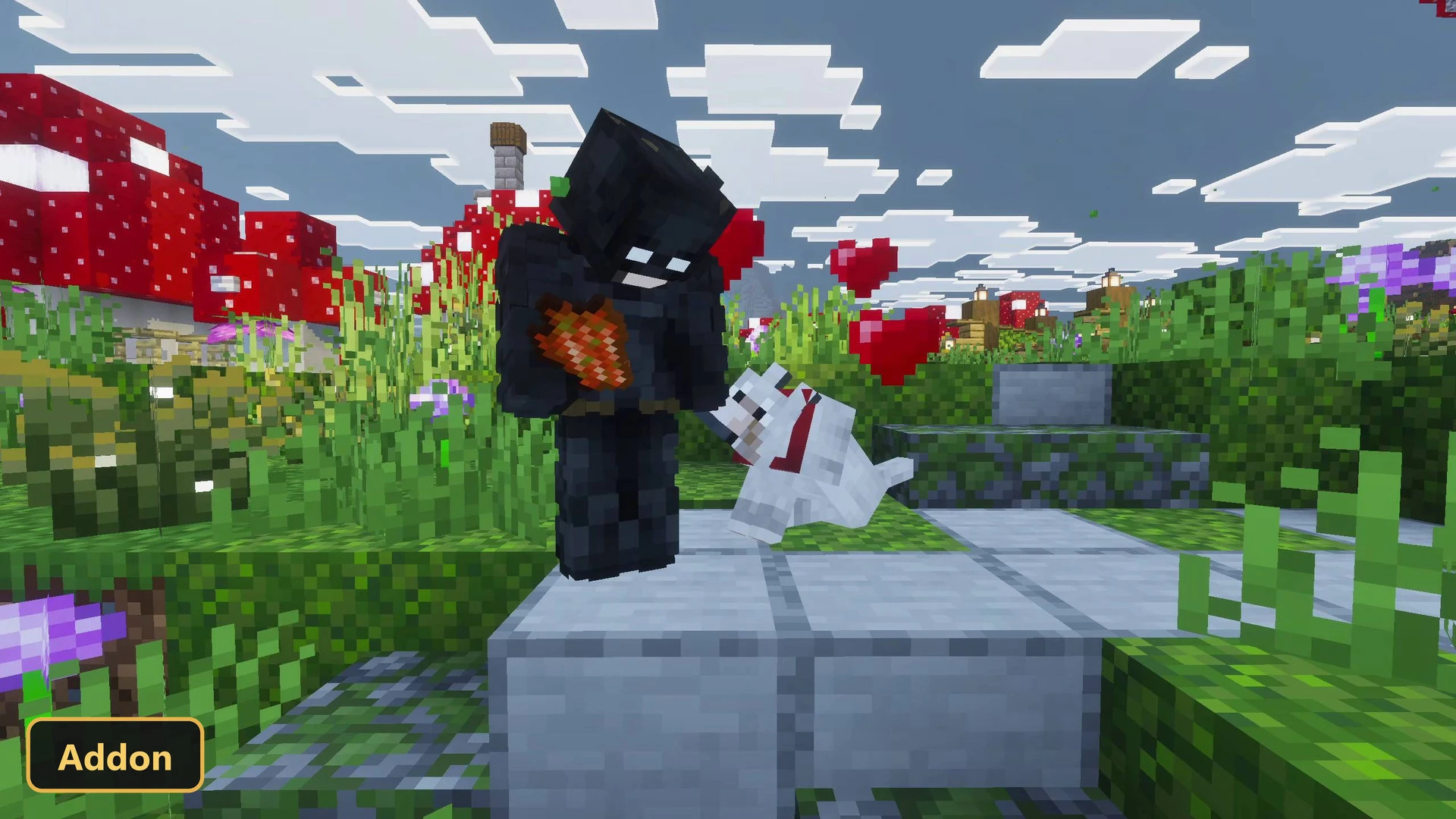 player character feeding a dog