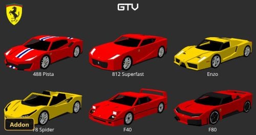 GTV FERRARI CARS (26+, 1.21) – MCPE/Bedrock Addon