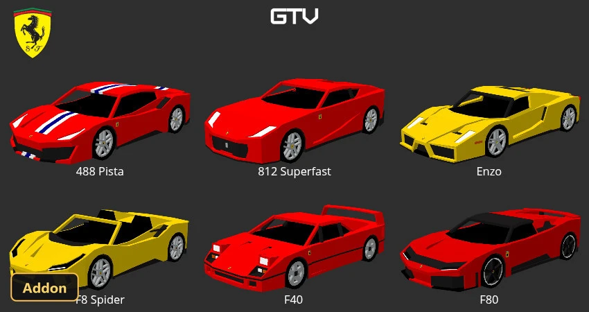 six different Ferrari car models on a plain background