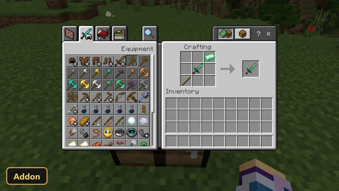 crafting recipe for a new sword using emerald ingots and a stick