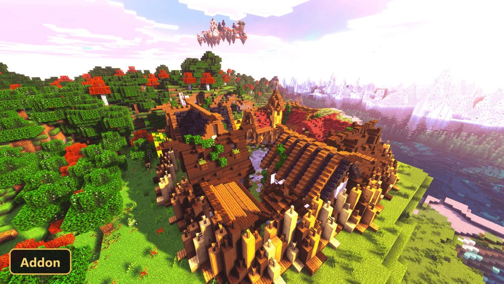 aerial view of a medieval village and floating island