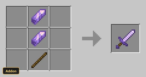 crafting recipe for a purple sword from amethyst shards and sticks