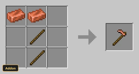 crafting recipe for a copper hoe from copper ingots and sticks