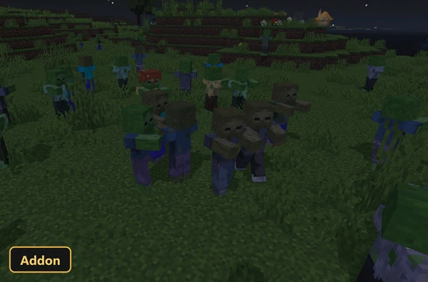 many zombies walking in a field at night