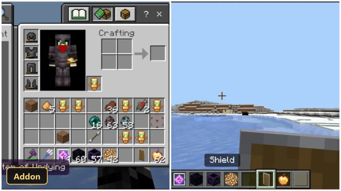 crafting menu with totems of undying and a shield in hand