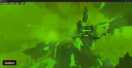 green glowing cave biome with a large structure
