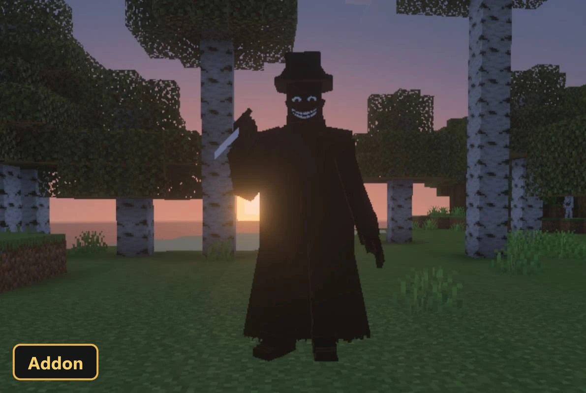 a dark cloaked figure with a knife in a birch forest