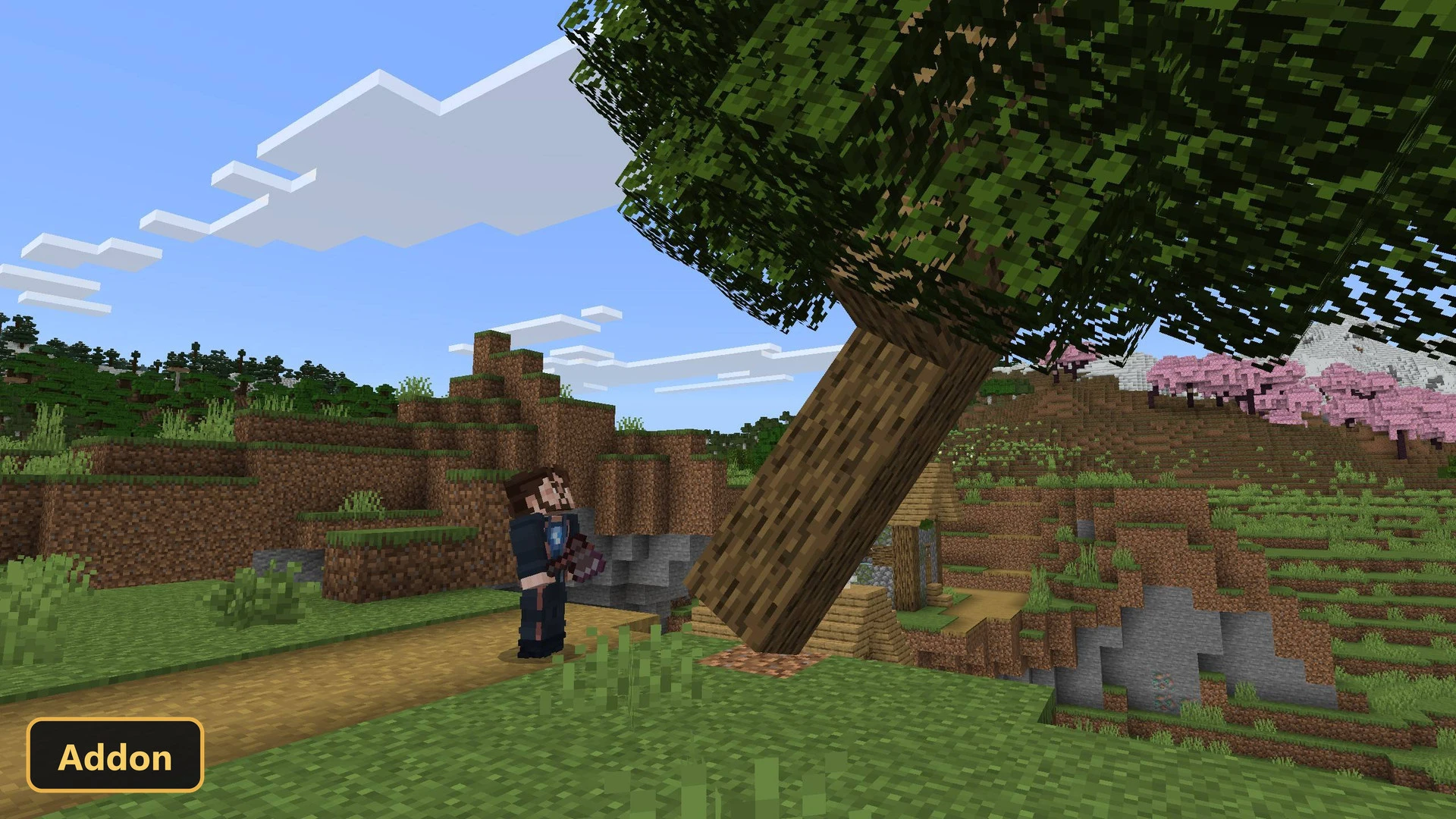 player watches a tree fall down a cliff