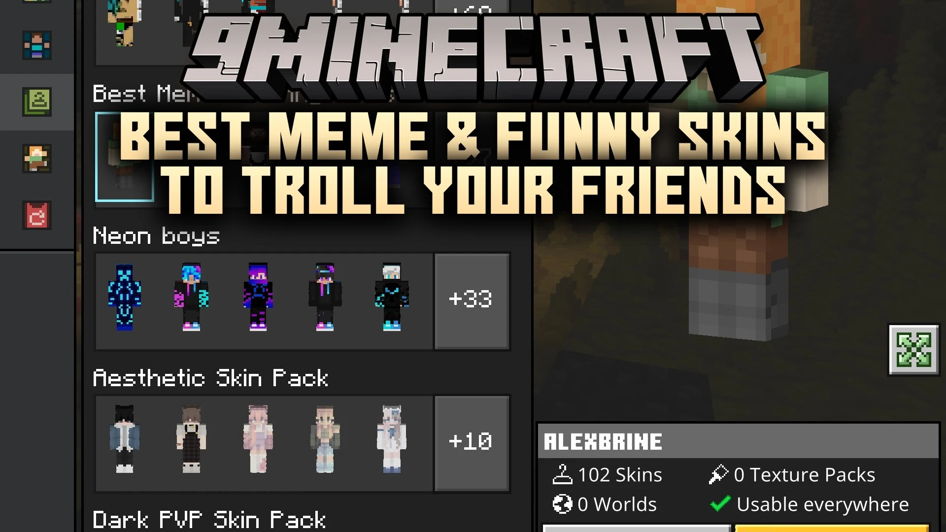 Best Meme & Funny Skins to Troll Your Friends Skin Pack (26.x, 1.21)