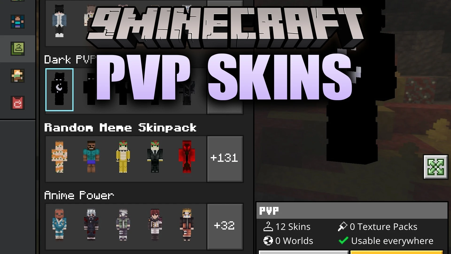 PVP Skins Skin Pack (26.x, 1.21) – Dark Combat Outfits with Glowing Purple