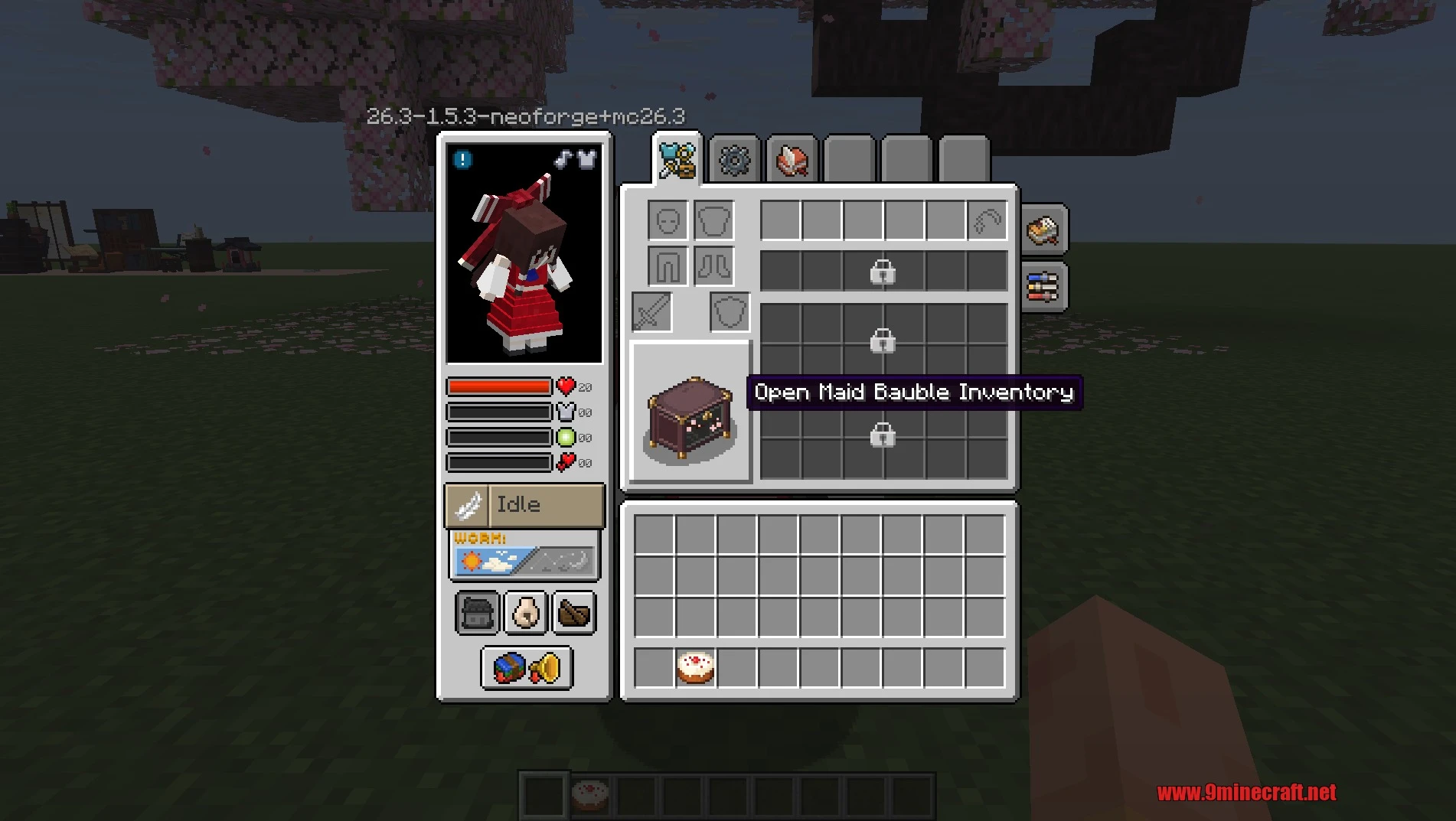 The maid menu with her inventory, equipment slots and task buttons
