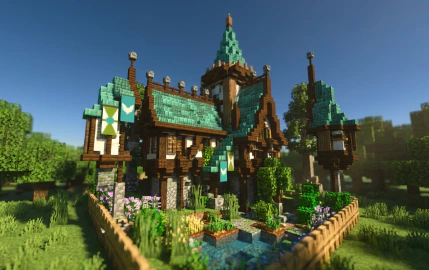 Medieval Garden Manor Schematic (1.21.x) – Elegant Medieval Manor With Teal Roofs