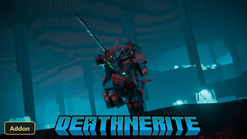 armored red knight on horse wielding spear in teal cavern