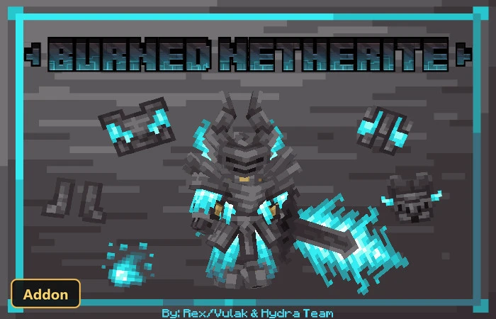 burned netherite armor with cyan flames and flaming sword
