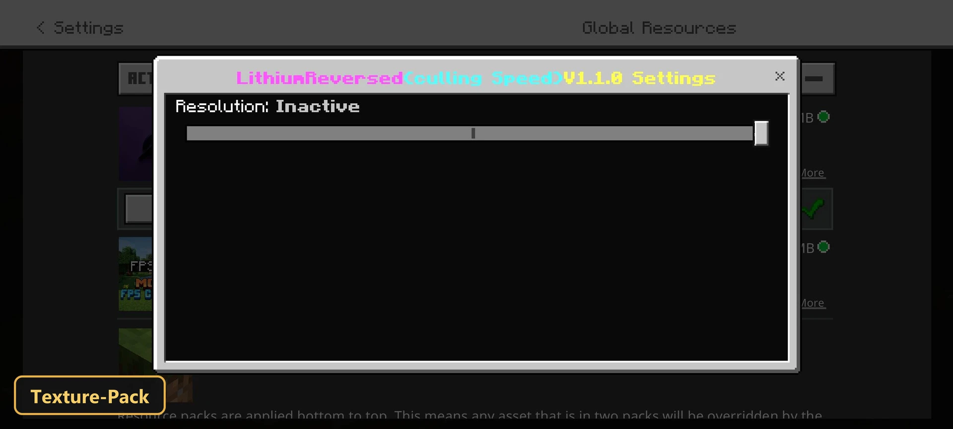 pack settings slider on inactive resolution option