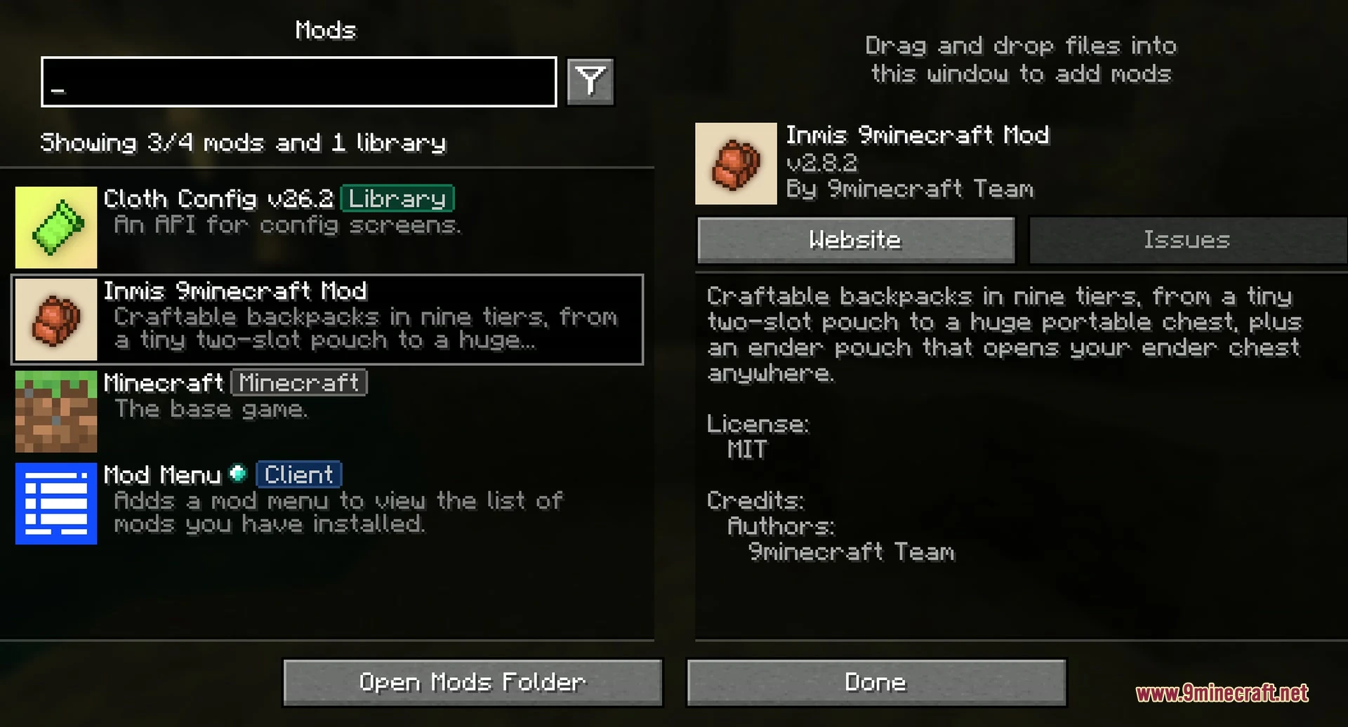 Inmis 9minecraft Mod (26.3) Mods Screen