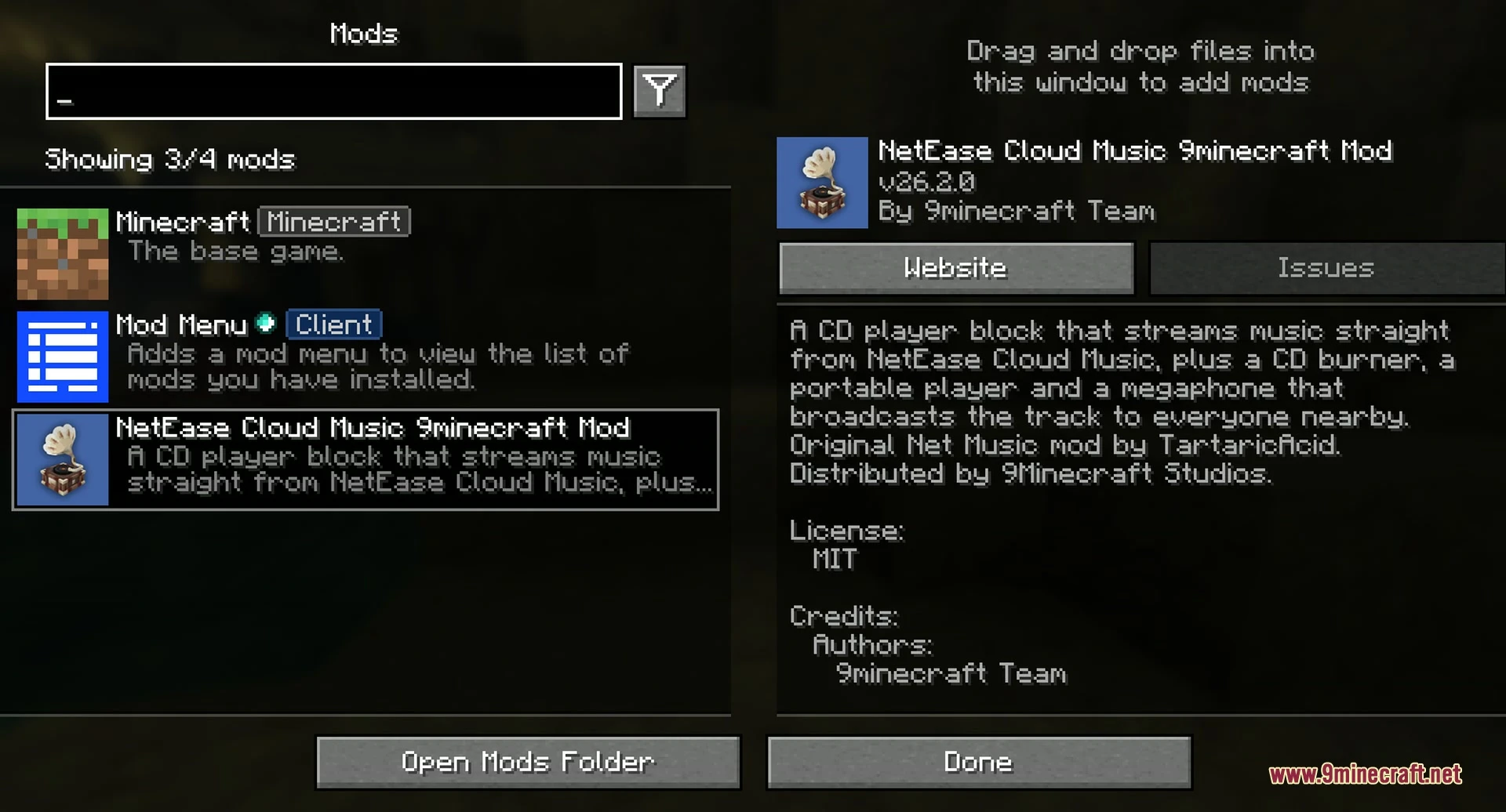 NetEase Cloud Music 9minecraft Mod (26.3, 26.2) – Broadcast Custom Songs Across Your Base — screenshot 1