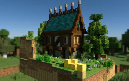 Medieval Village House Schematic (1.21.x) – A Cozy Medieval Home With Prismarine Roof