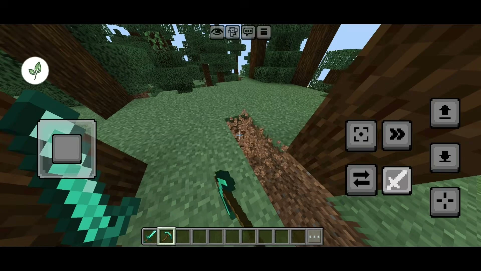 Mining dirt with a diamond pickaxe held in the offhand