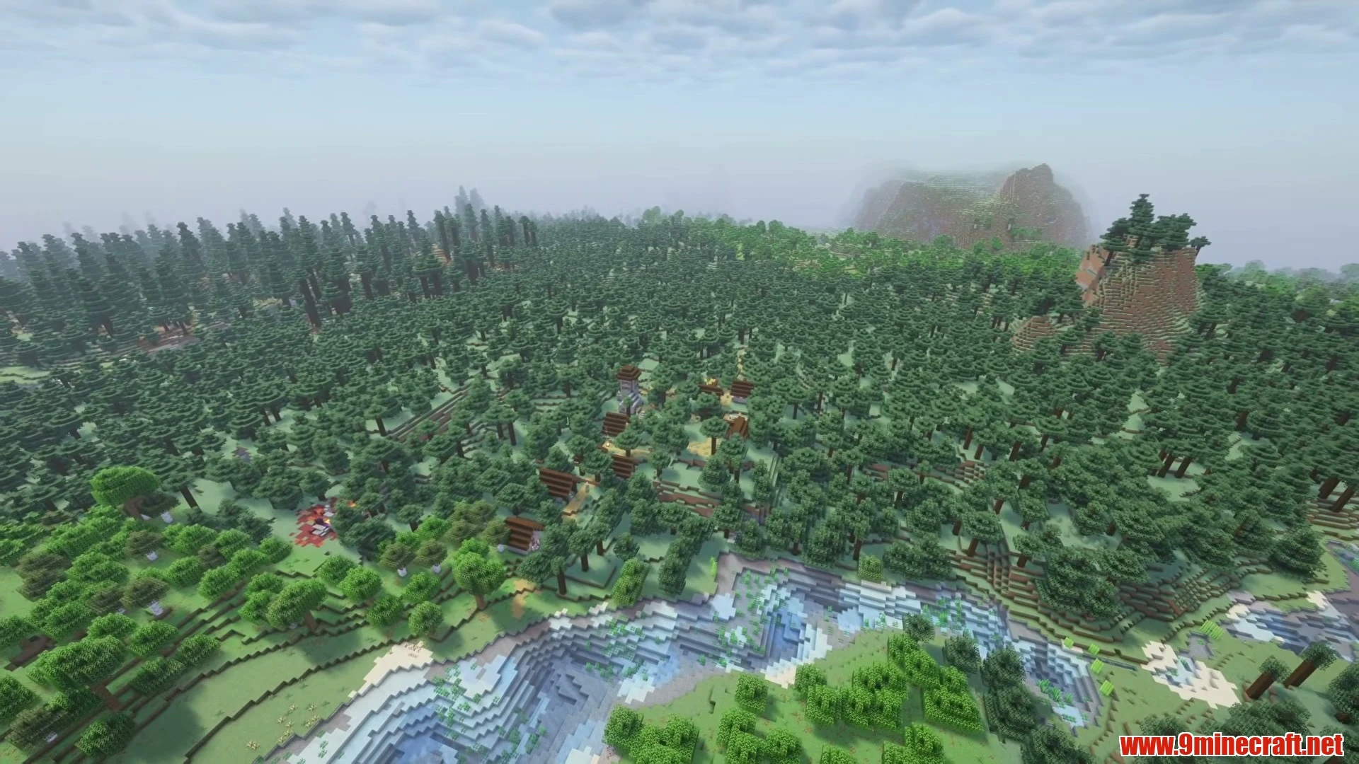 Scenic River Peninsula Village & Lush Orchard - Minecraft 26.3 Seed -7489312891202271031 View 1